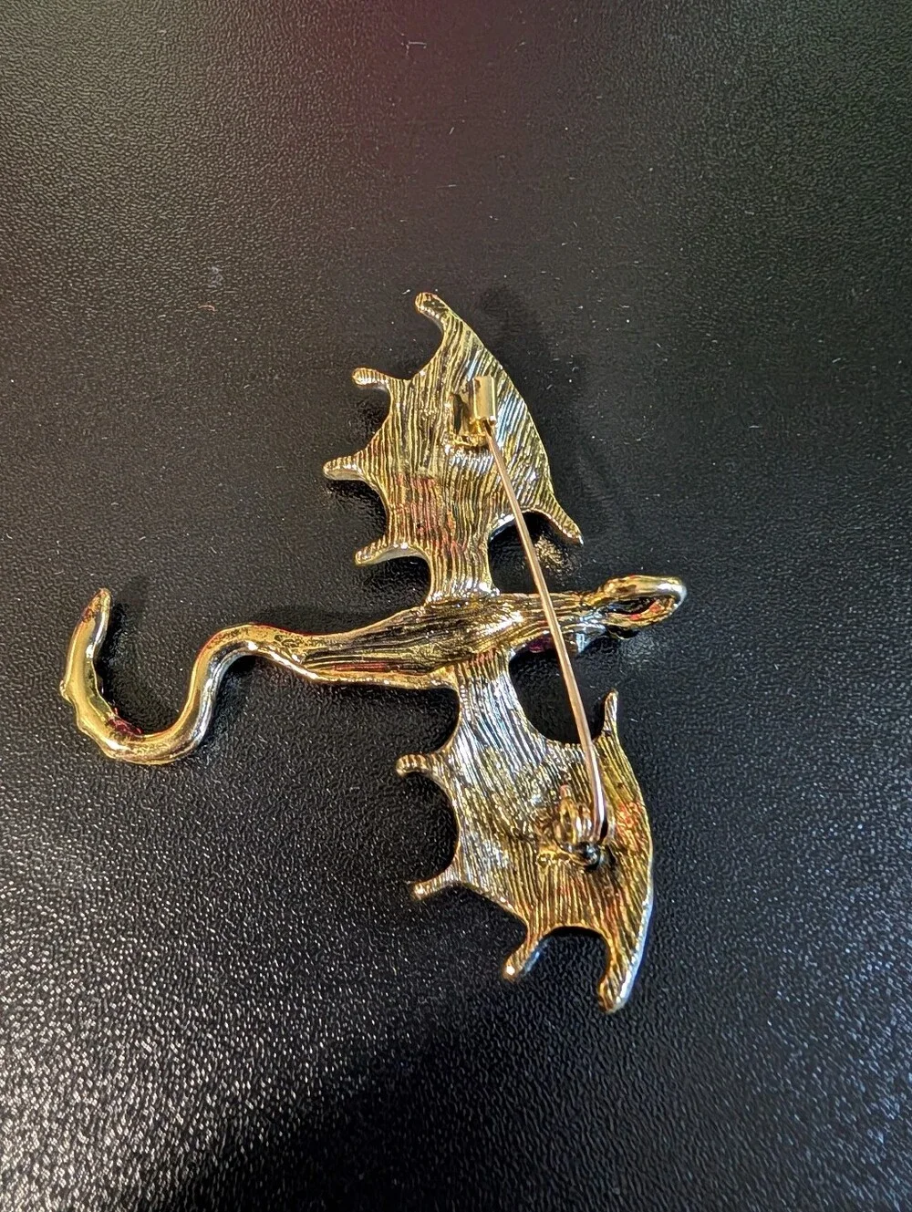 Red Dragon Enamel Brooch with Red Crystal Accents - Picture 6 of 8